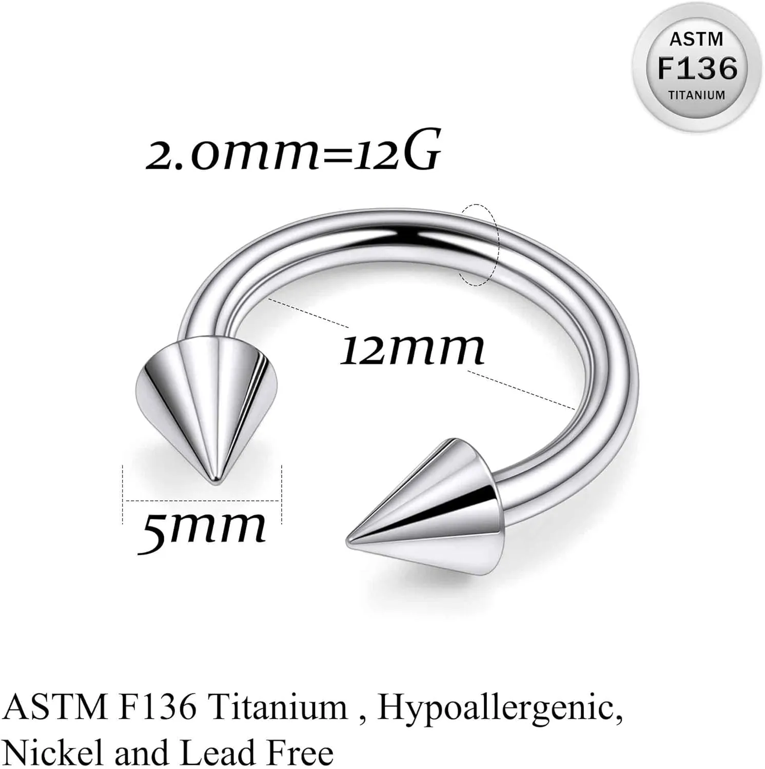 Ruifan 20G 18G 16G 14G 12G 8G 6G 4G 2G Horseshoe Nose Ring Titanium Septum Rings Piercing Jewelry Internally Threaded Gauges Cartilage Conch Helix Rook Lip Tragus Earring Hoop Eyebrow For Women Men
