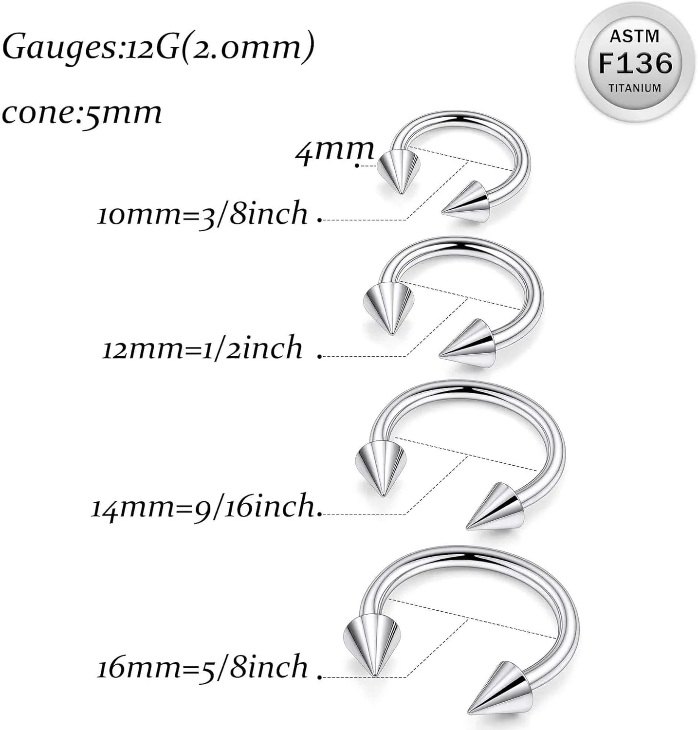 Ruifan 20G 18G 16G 14G 12G 8G 6G 4G 2G Horseshoe Nose Ring Titanium Septum Rings Piercing Jewelry Internally Threaded Gauges Cartilage Conch Helix Rook Lip Tragus Earring Hoop Eyebrow For Women Men