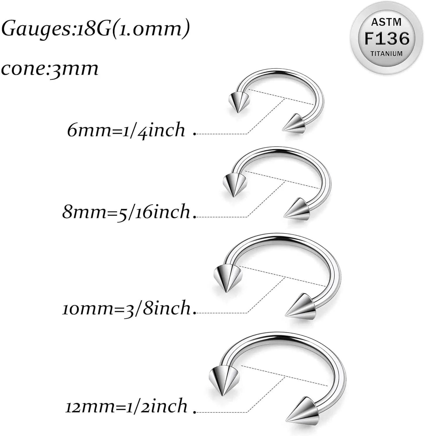 Ruifan 20G 18G 16G 14G 12G Horseshoe Nose Ring Titanium Septum Rings Piercing Jewelry Cartilage Conch Helix Rook Lip Tragus Earring Hoop Eyebrow Retainer For Women Men 6mm 8mm 10mm 12mm 14mm 16mm 19mm