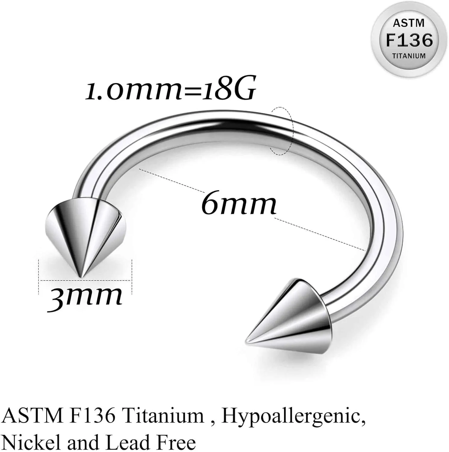 Ruifan 20G 18G 16G 14G 12G Horseshoe Nose Ring Titanium Septum Rings Piercing Jewelry Cartilage Conch Helix Rook Lip Tragus Earring Hoop Eyebrow Retainer For Women Men 6mm 8mm 10mm 12mm 14mm 16mm 19mm
