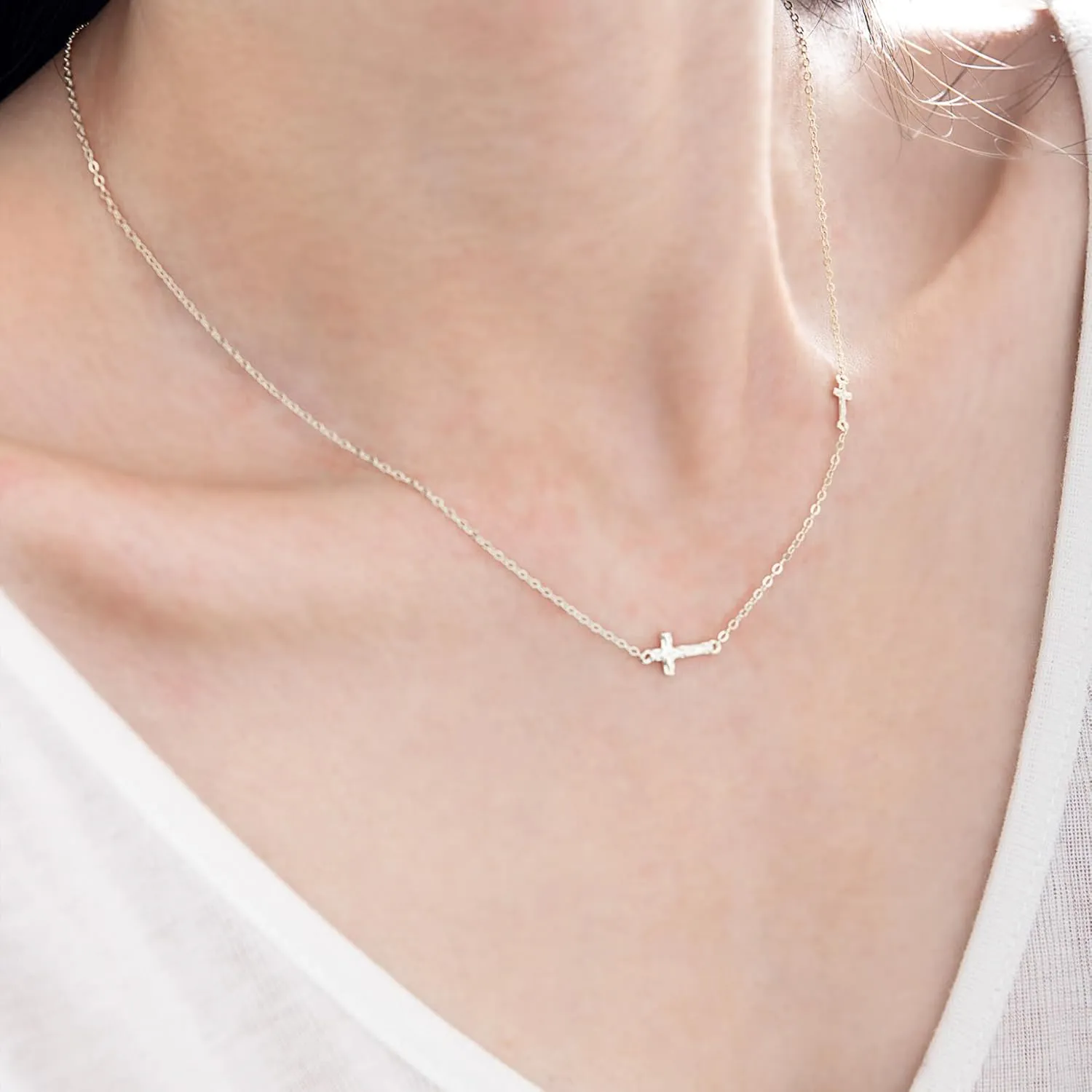 S925 Silver Cross Necklace for Women, Gold Plated Sterling Silver Cross Necklace, Sideways Cross Jewelry, Minimal Everyday Jewelry Gift, Dainty Faith Cross Pendant Necklaces