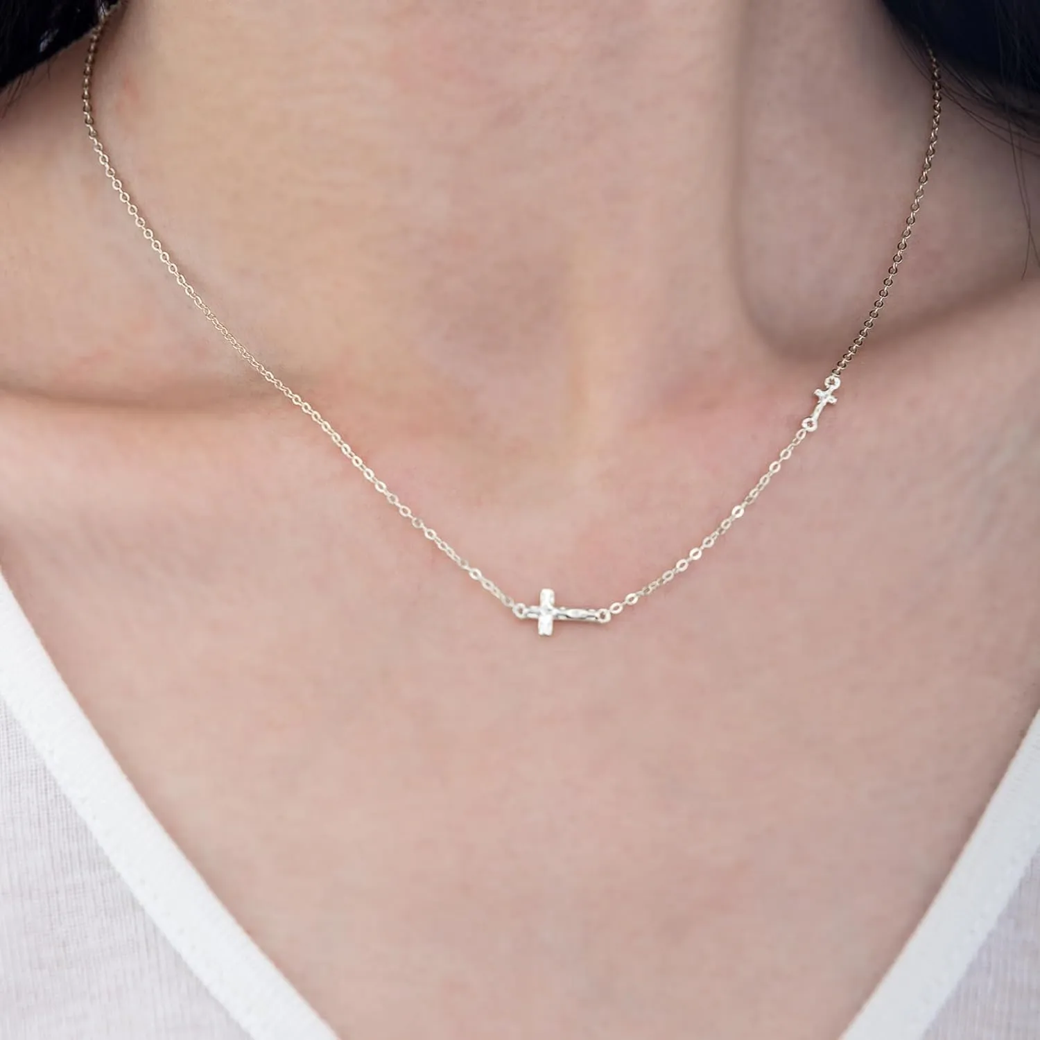 S925 Silver Cross Necklace for Women, Gold Plated Sterling Silver Cross Necklace, Sideways Cross Jewelry, Minimal Everyday Jewelry Gift, Dainty Faith Cross Pendant Necklaces