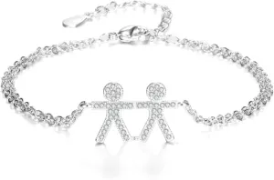 S925 Sterling Silver Friendship Bracelets - Best Friend Bracelet, Matching Bracelets for Sisters, Adjustable, with Gift Box