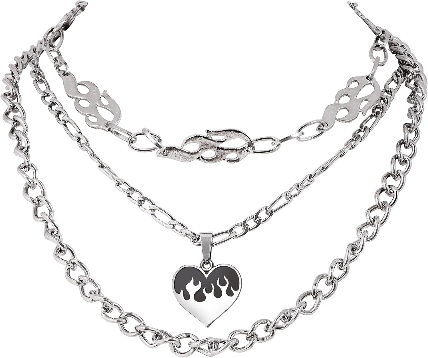Sacina Goth Grunge Y2K Layered Flame Heart Choker, Chunky Necklace, Goth Chokers Necklace, Halloween Christmas New Year Jewelry Gift For Women, Men