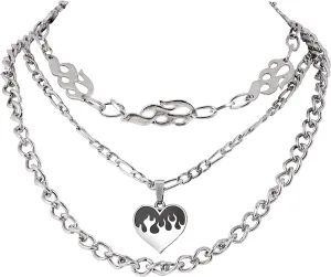 Sacina Goth Grunge Y2K Layered Flame Heart Choker, Chunky Necklace, Goth Chokers Necklace, Halloween Christmas New Year Jewelry Gift For Women, Men