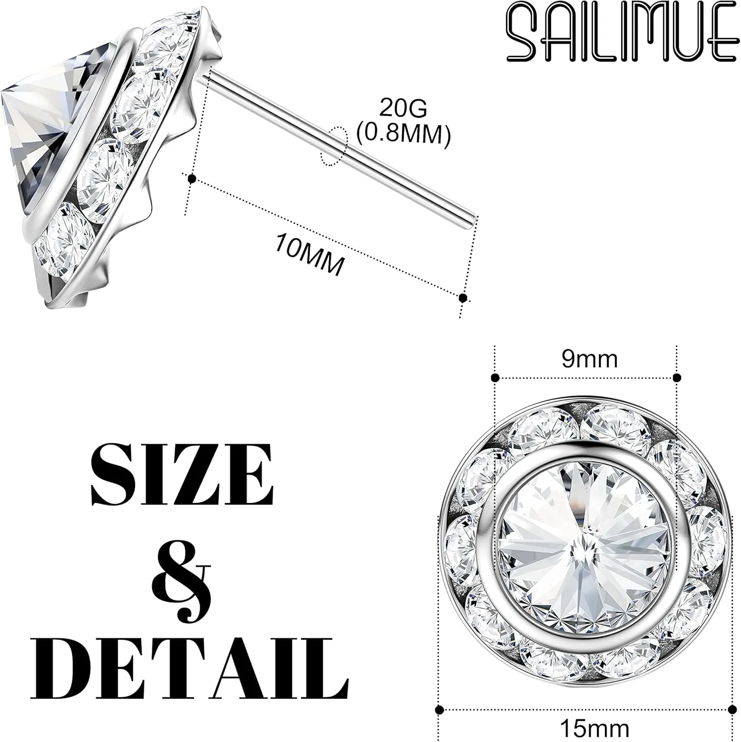 SAILIMUE 15Pairs Rhinestone Earrings For Women Dance Competition Performance Ballet Stud Earrings Stainless Steel Round Acrylic Stone Inside Rhinestone Crystal Halo Dance Competition Earrings Set 15mm 20mm