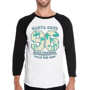 Santa Cruz Beach California Mens Black And White Baseball Shirt Santa Cruz Beach California Mens Black And White Baseball Shirt