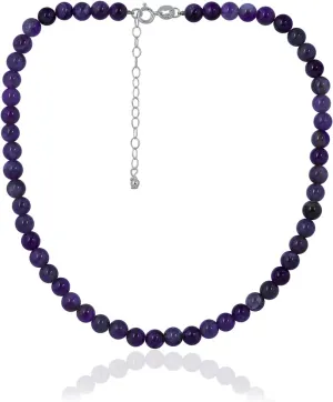 SEA OF ICE Precious Gemstone 6mm Round Beads Necklace 14" Plus 2" Extender with Sterling Silver Spring Ring Clasp