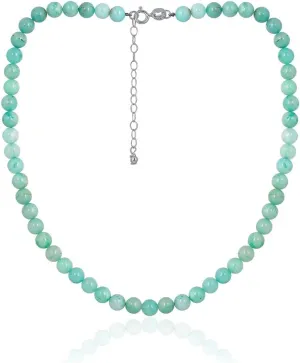 SEA OF ICE Precious Gemstone 6mm Round Beads Necklace 14" Plus 2" Extender with Sterling Silver Spring Ring Clasp