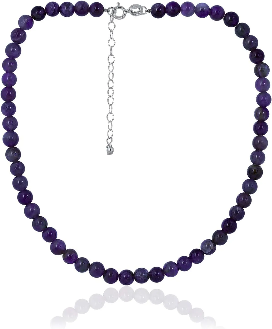 SEA OF ICE Precious Gemstone 6mm Round Beads Necklace 14" Plus 2" Extender with Sterling Silver Spring Ring Clasp