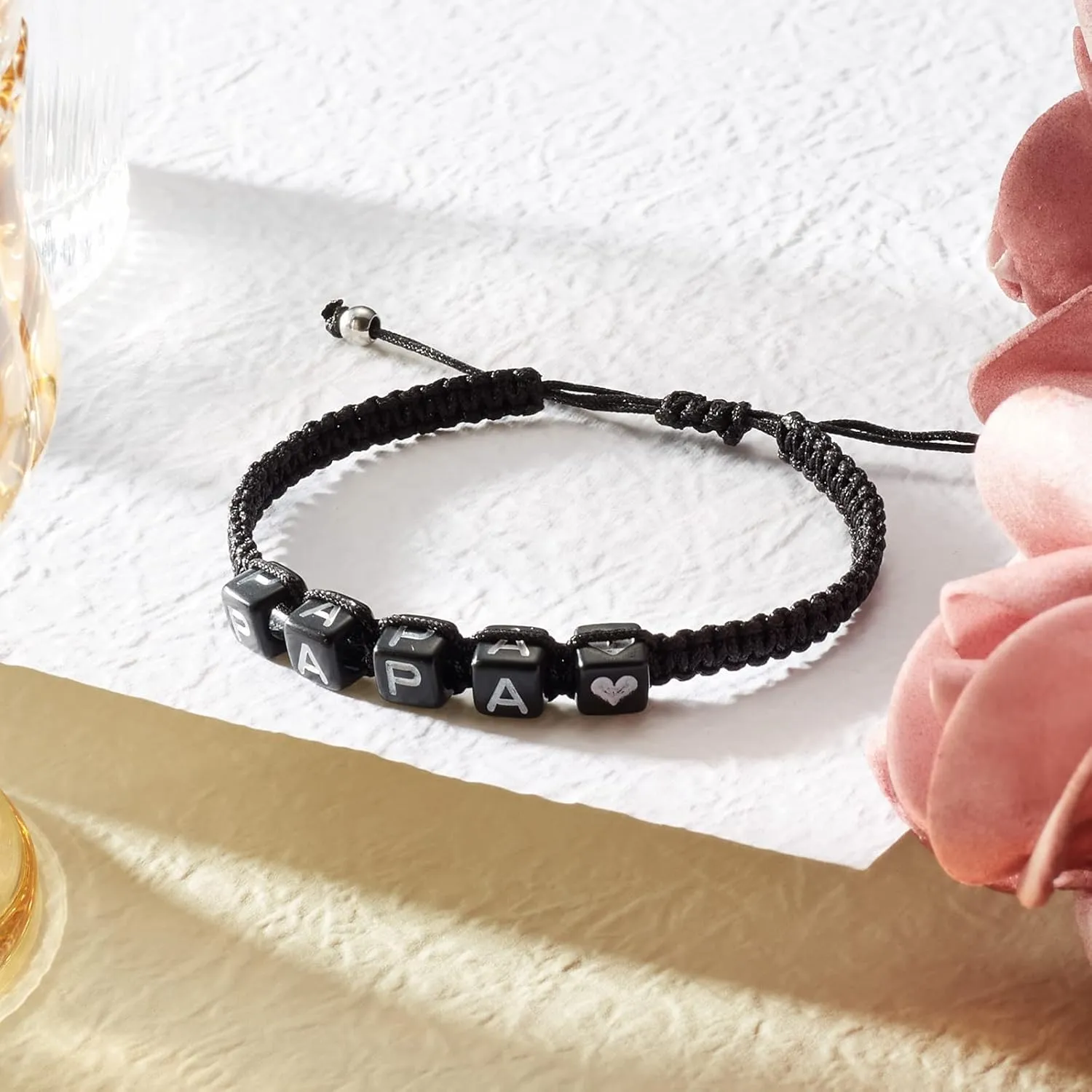 seensea Personalized Name Bracelets for Family Sisters BFF Grandmother Mother Little Sister Bracelet with Letters Black Rope Woven Braided Adjustable Bracelets