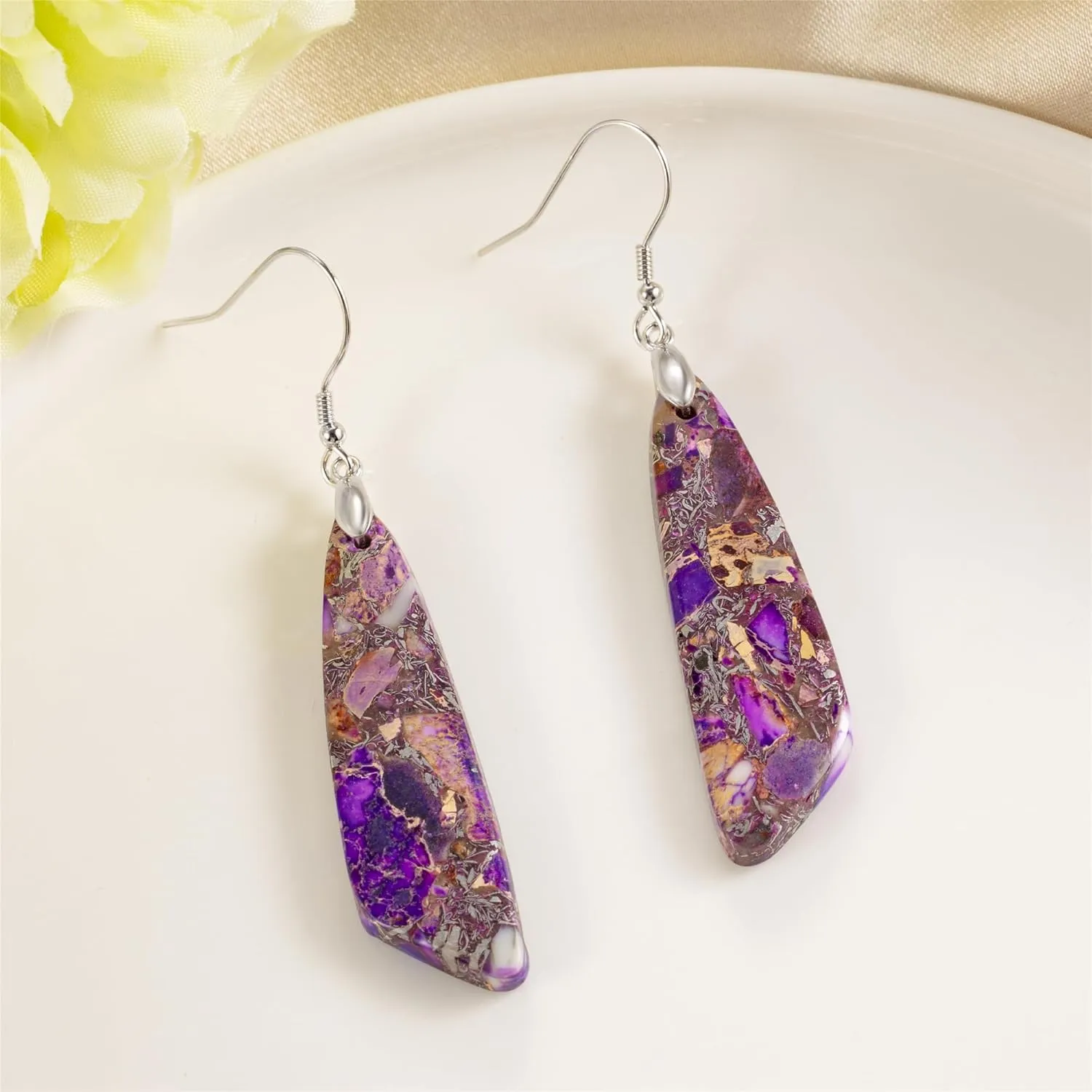 SELOVO Jasper Stone Earrings for Women Trendy Dangle Earrings Fishhook Drop Earrings