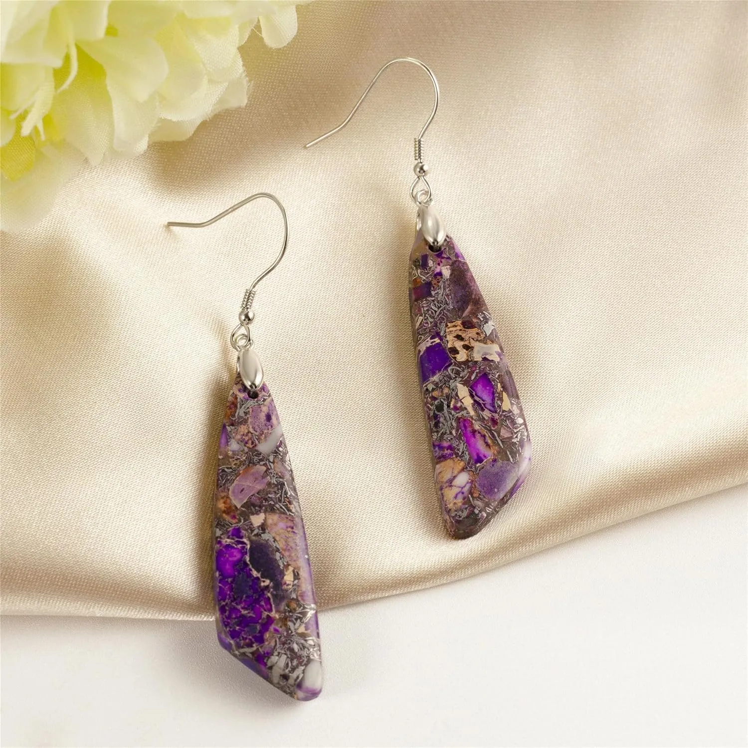 SELOVO Jasper Stone Earrings for Women Trendy Dangle Earrings Fishhook Drop Earrings