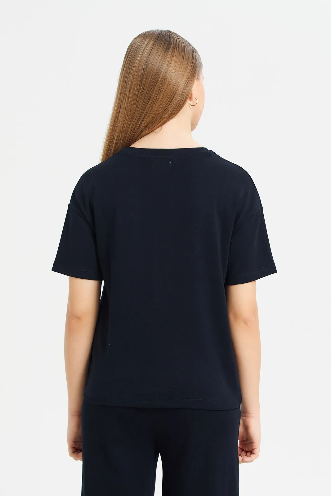 Senior Girls Black Plain Boxy T-Shirts