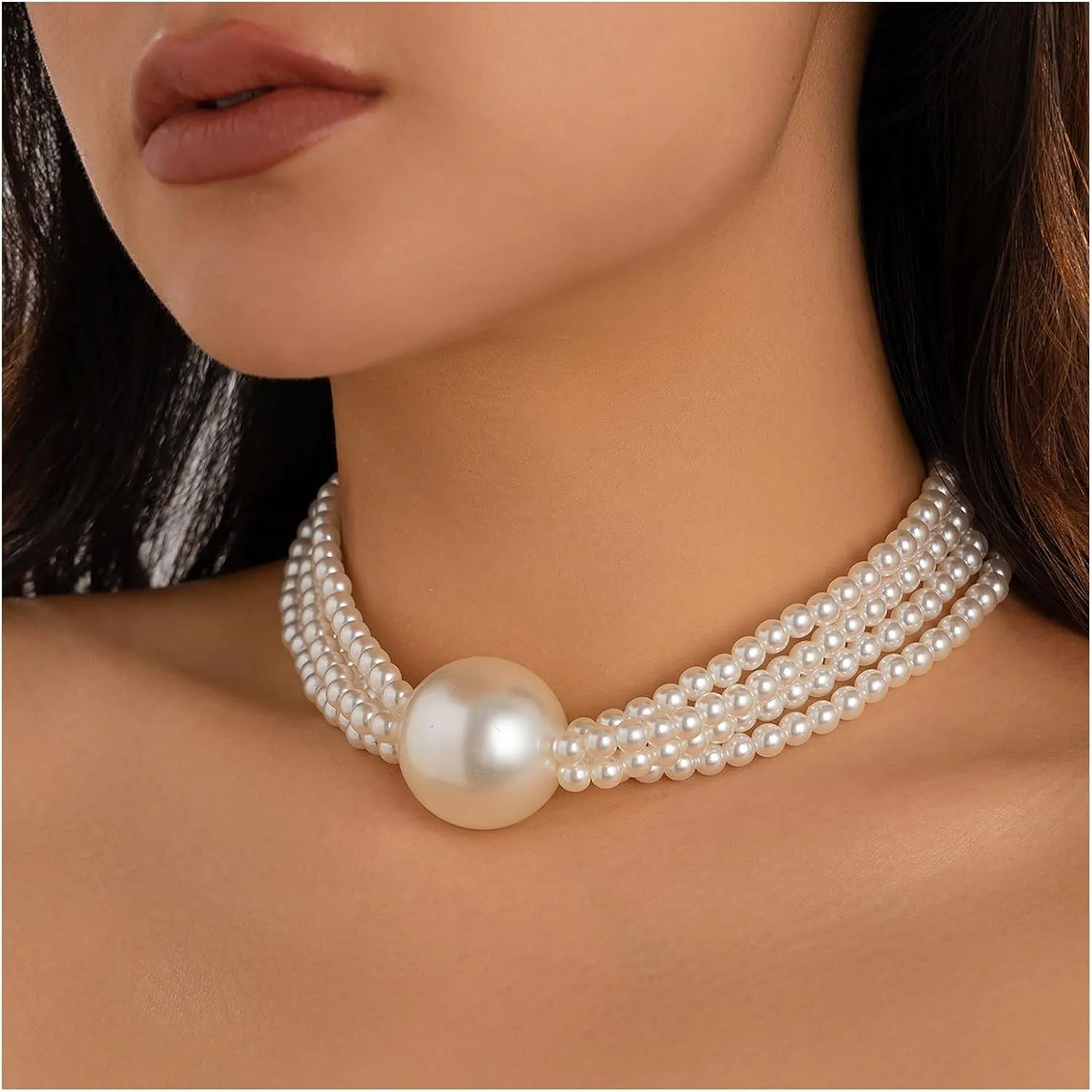 Sexy Multi-layered Bead Body Chain Necklace Pearl Clavicle Chain Neck Metal Big Ball Body Chain Necklace Summer Pearl Collar Necklace Jewelry for Women