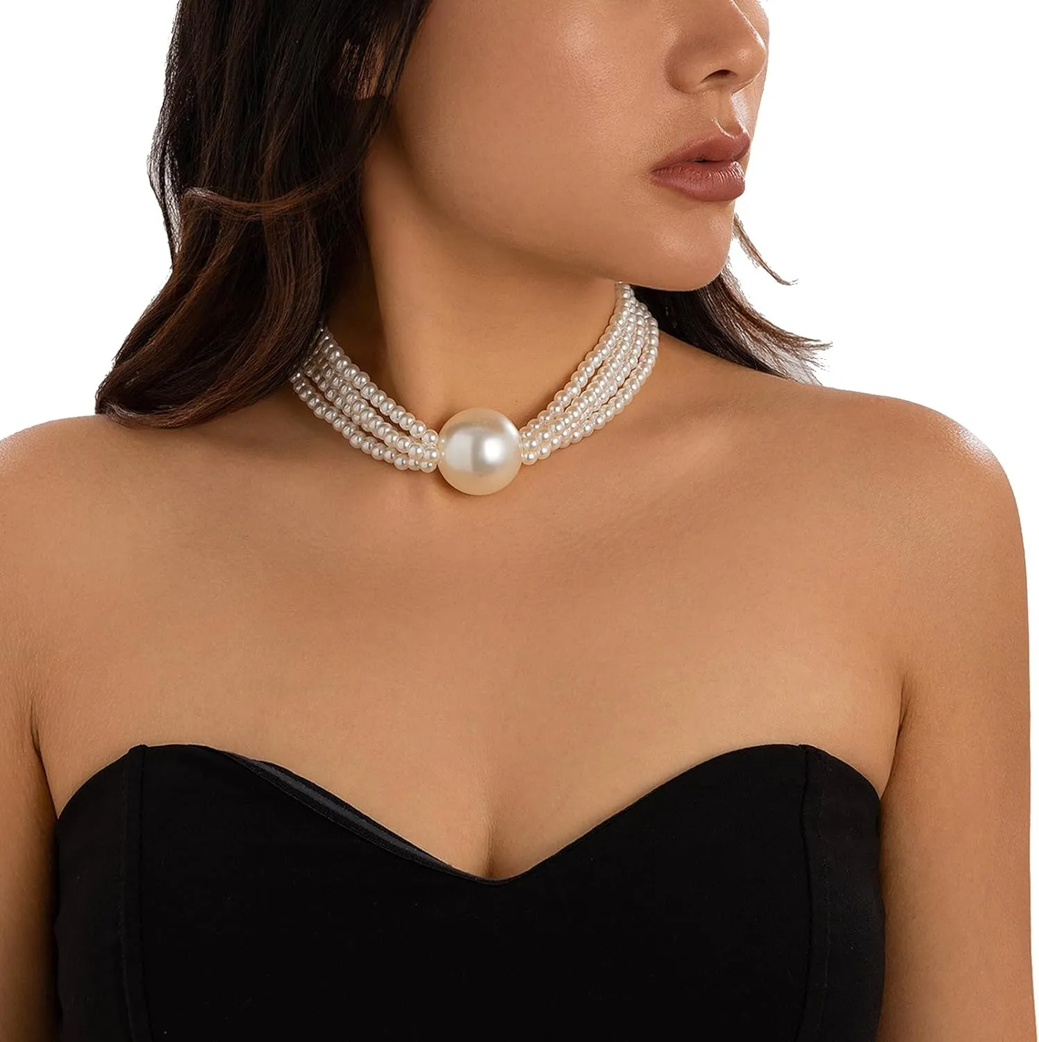 Sexy Multi-layered Bead Body Chain Necklace Pearl Clavicle Chain Neck Metal Big Ball Body Chain Necklace Summer Pearl Collar Necklace Jewelry for Women