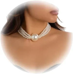 Sexy Multi-layered Bead Body Chain Necklace Pearl Clavicle Chain Neck Metal Big Ball Body Chain Necklace Summer Pearl Collar Necklace Jewelry for Women