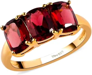 Shop LC 3 Stone Garnet Rings for Women in 925 Sterling Silver with 14K Gold Plating - January Birthstone Promise Engagement Ring Vintage Red Garnet Jewelry Birthday Gifts for Her Birthday Gifts