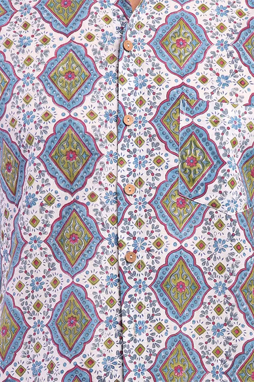 Shuddhi Blue And Green Printed Mens Shirt