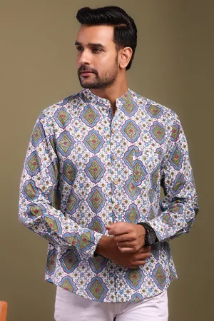 Shuddhi Blue And Green Printed Mens Shirt