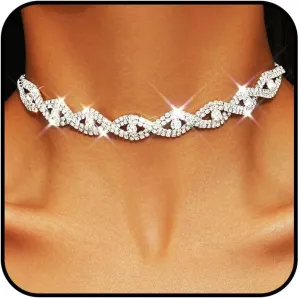 Silver Rhinestone Choker Necklace Diamond Fancy Chokers Prom Jewelry for Women