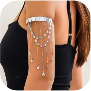 Simple Multi-layered Star Tassel Chain Upper Arm Bracelet Summer Beach Adjustable Open Arm Cuff Bangle Bracelets Bikini Star Armlet Body Jewelry for Women