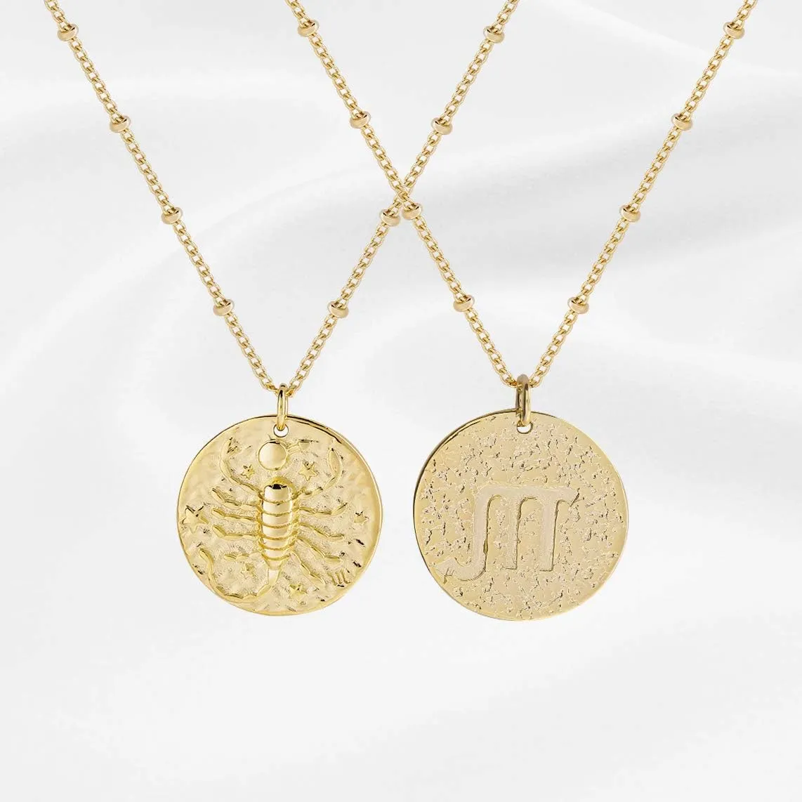 S.J JEWELRY 12 Constellations Zodiac Necklace Women's Simple Delicate 14K Gold Filled Coin Pendant Personalized Birthday Gifts Handmade Disc Chokers Necklace