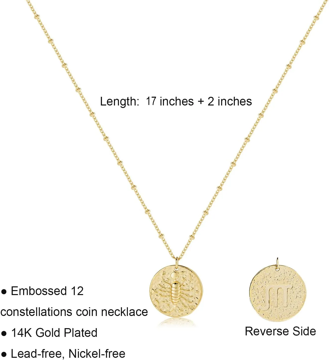S.J JEWELRY 12 Constellations Zodiac Necklace Women's Simple Delicate 14K Gold Filled Coin Pendant Personalized Birthday Gifts Handmade Disc Chokers Necklace
