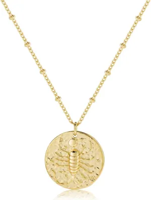 S.J JEWELRY 12 Constellations Zodiac Necklace Women's Simple Delicate 14K Gold Filled Coin Pendant Personalized Birthday Gifts Handmade Disc Chokers Necklace