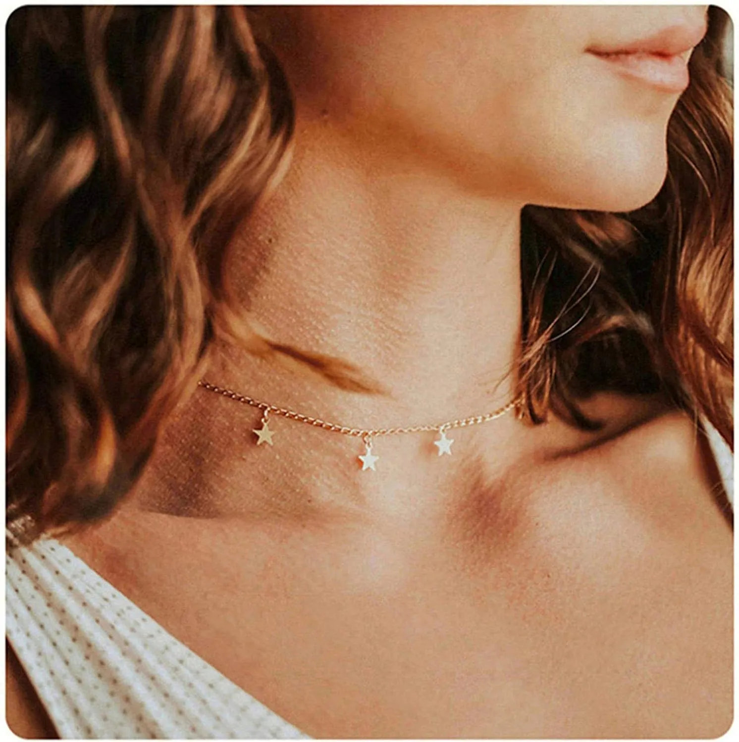S.J JEWELRY Women Simple Delicate Full Moon 14K Gold Plated/Rose Gold/Silver Plated Layered Pendant Handmade Star Chokers Necklaces