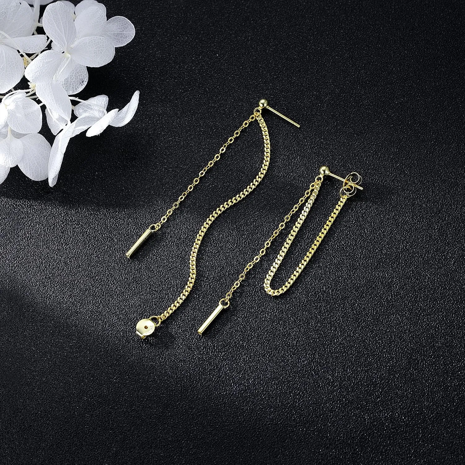 SLUYNZ Solid 925 Sterling Silver Bar Dangle Earrings for Women Minimalist Dangle Earrings Threader Chain