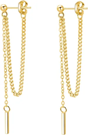 SLUYNZ Solid 925 Sterling Silver Bar Dangle Earrings for Women Minimalist Dangle Earrings Threader Chain