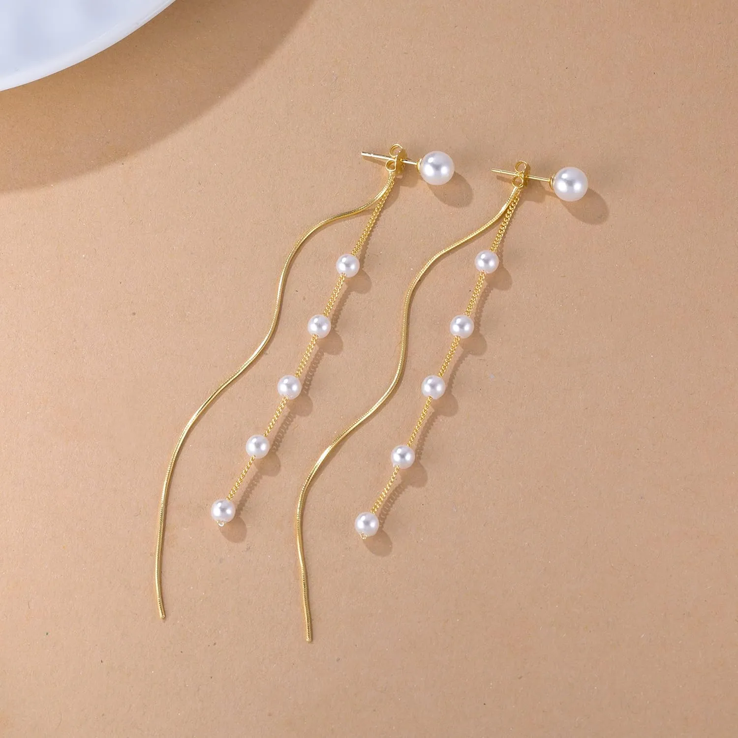 SLUYNZ Solid 925 Sterling Silver Simulated Shell Pearl Dangle Earrings for Women Teens - Elegant Long Chain Tassel Wedding Earrings