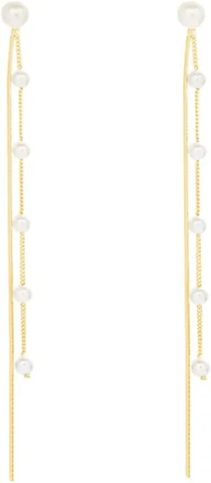 SLUYNZ Solid 925 Sterling Silver Simulated Shell Pearl Dangle Earrings for Women Teens - Elegant Long Chain Tassel Wedding Earrings