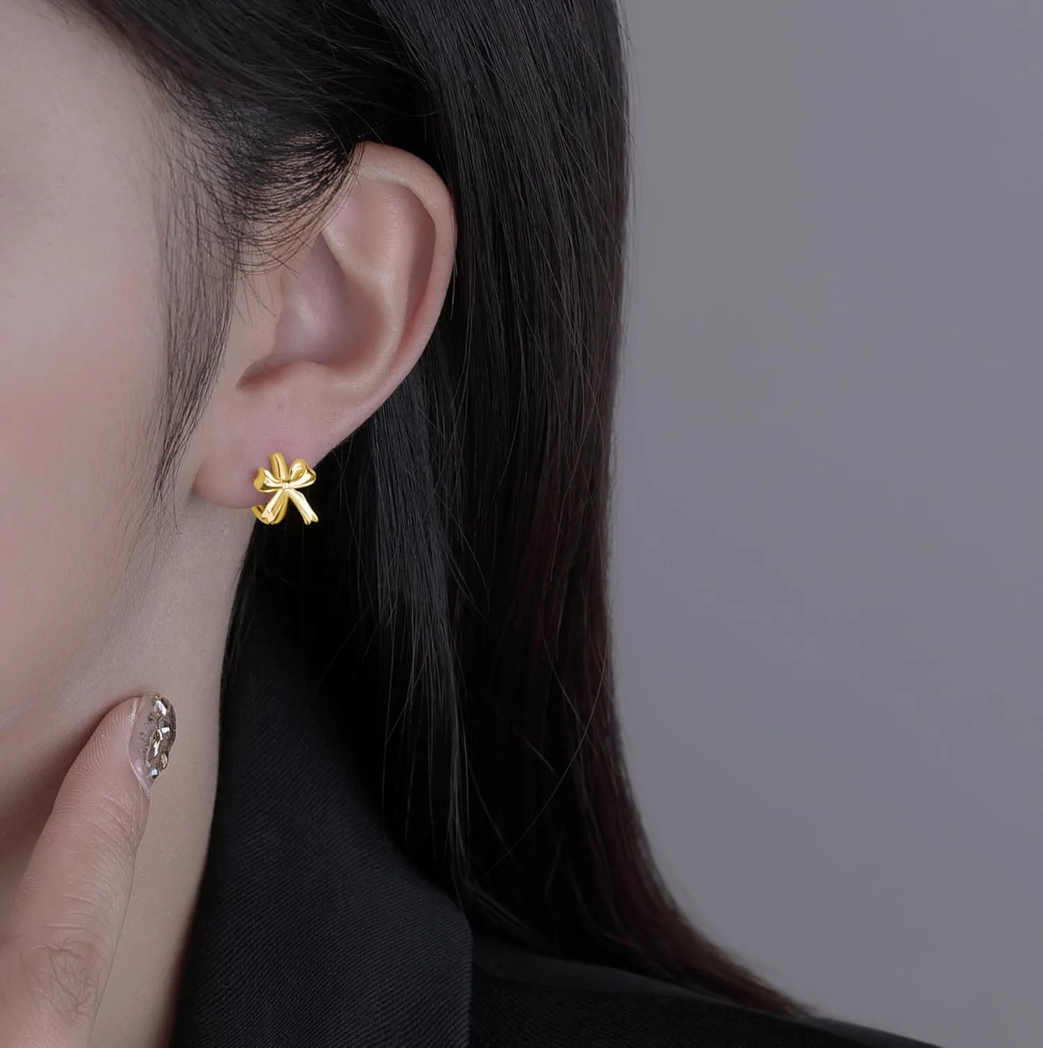 SLUYNZ Sterling Silver Small Bow Hoop Earrings for Women Teens Bow Ribbon Earrings Bowknot Huggie Earrings