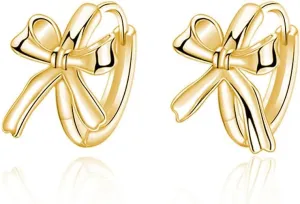 SLUYNZ Sterling Silver Small Bow Hoop Earrings for Women Teens Bow Ribbon Earrings Bowknot Huggie Earrings