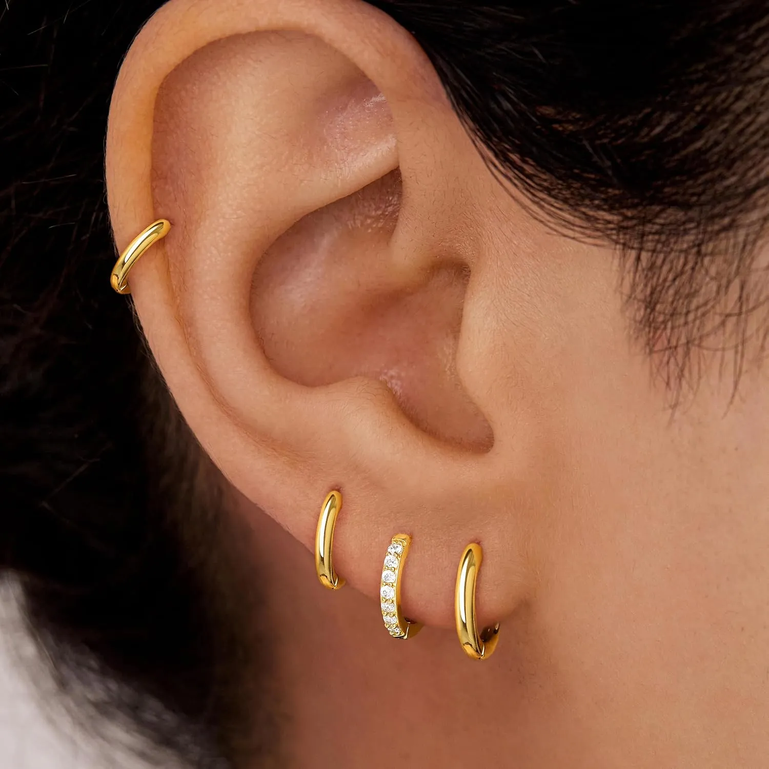 Small Gold Huggie Hoop Earrings Set for Women Men Hypoallergenic 14K Gold Plated Stack Cartilage Earrings, Multiple Piercing Lightweight Mini Thin Cute Dainty Trendy Clip On Jewelry Set Gifts for Women