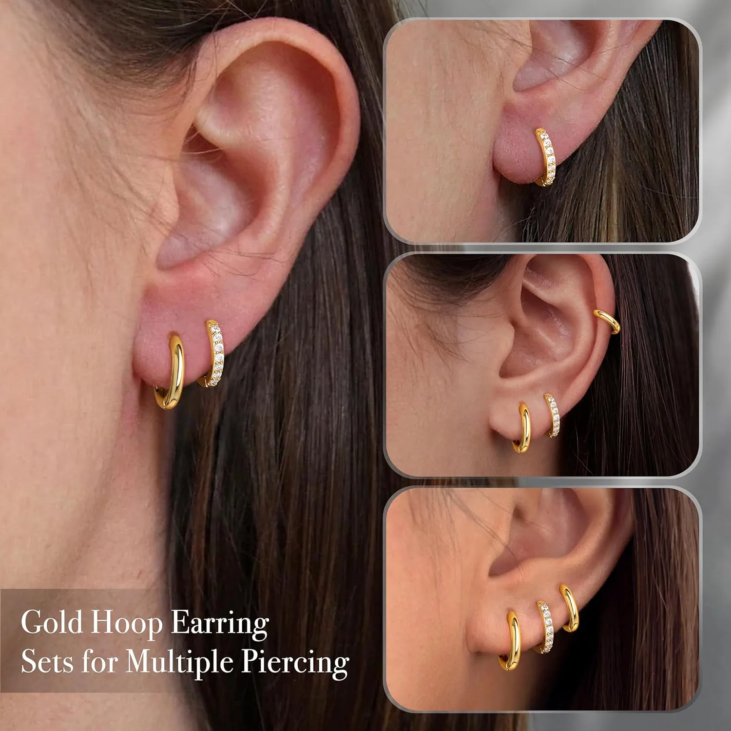Small Gold Huggie Hoop Earrings Set for Women Men Hypoallergenic 14K Gold Plated Stack Cartilage Earrings, Multiple Piercing Lightweight Mini Thin Cute Dainty Trendy Clip On Jewelry Set Gifts for Women
