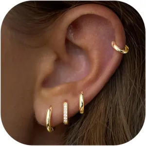 Small Gold Huggie Hoop Earrings Set for Women Men Hypoallergenic 14K Gold Plated Stack Cartilage Earrings, Multiple Piercing Lightweight Mini Thin Cute Dainty Trendy Clip On Jewelry Set Gifts for Women