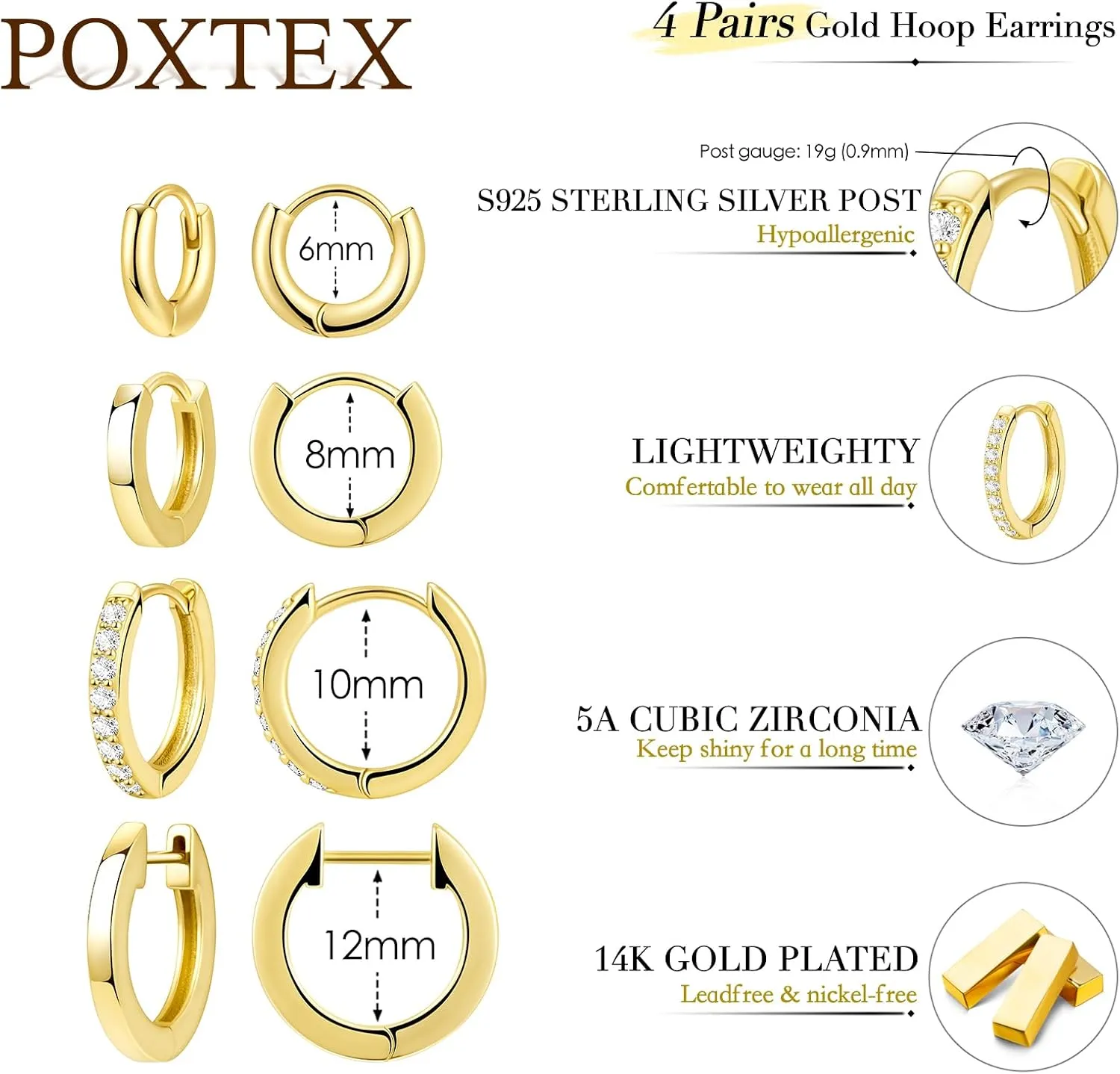 Small Gold Huggie Hoop Earrings Set for Women Men Hypoallergenic 14K Gold Plated Stack Cartilage Earrings, Multiple Piercing Lightweight Mini Thin Cute Dainty Trendy Clip On Jewelry Set Gifts for Women