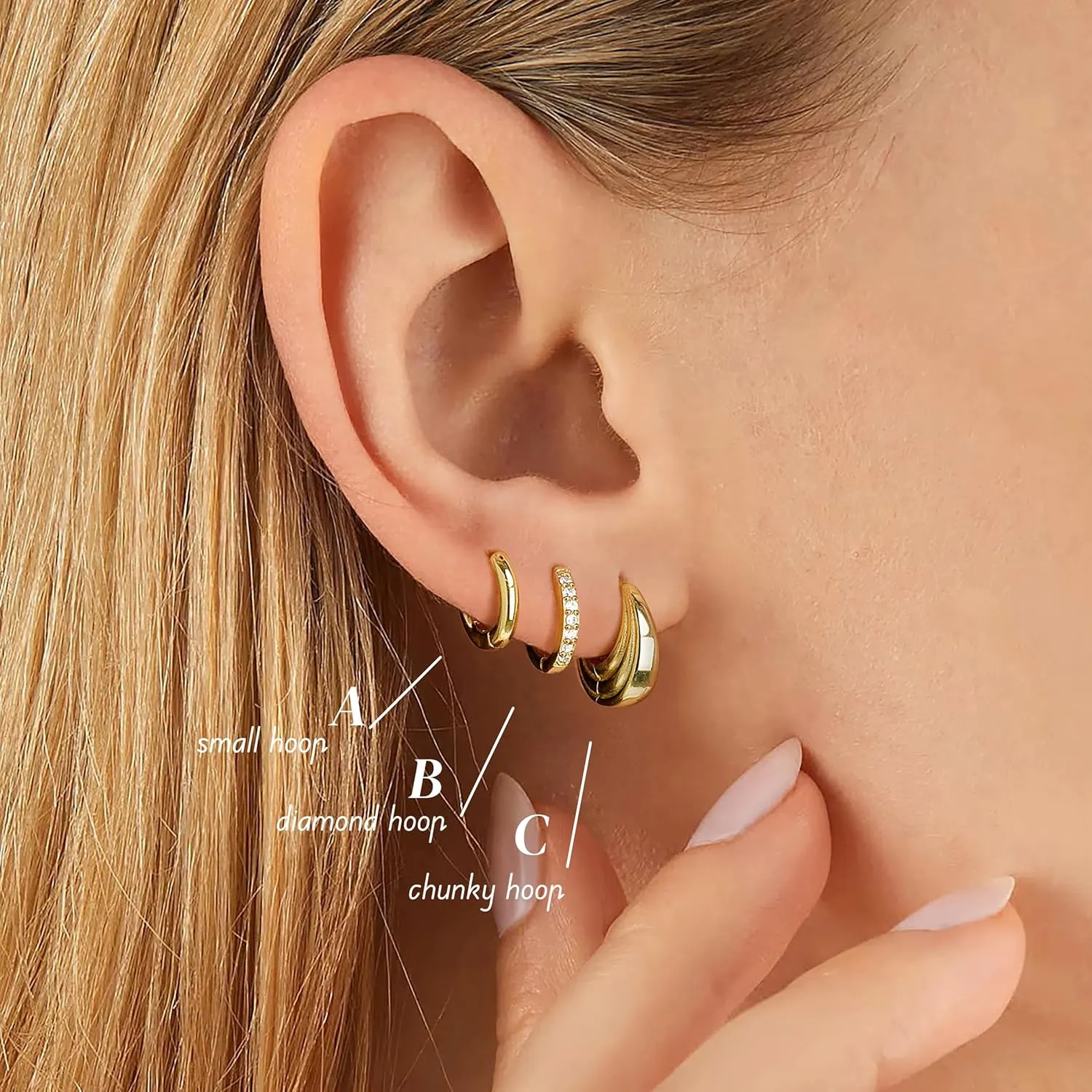 Small Sterling Silver Huggie Hoop Earrings Set for Women, 14K Gold Plated Cartilage Earings for Multiple Piercing Hypoallergenic Trendy Jewelry, Dainty Tiny Mini Stack Cubic Zircon Earring Gift