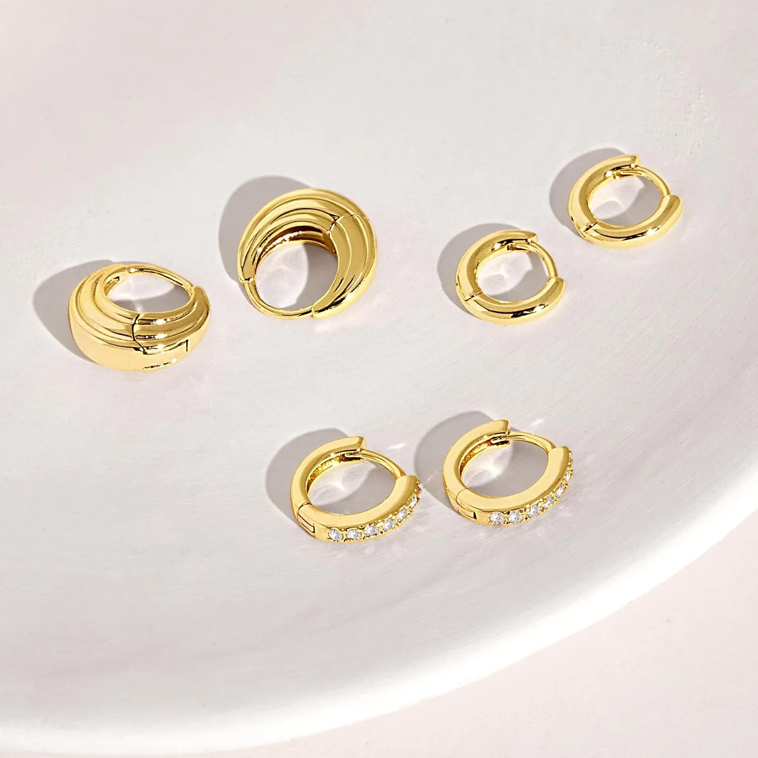 Small Sterling Silver Huggie Hoop Earrings Set for Women, 14K Gold Plated Cartilage Earings for Multiple Piercing Hypoallergenic Trendy Jewelry, Dainty Tiny Mini Stack Cubic Zircon Earring Gift