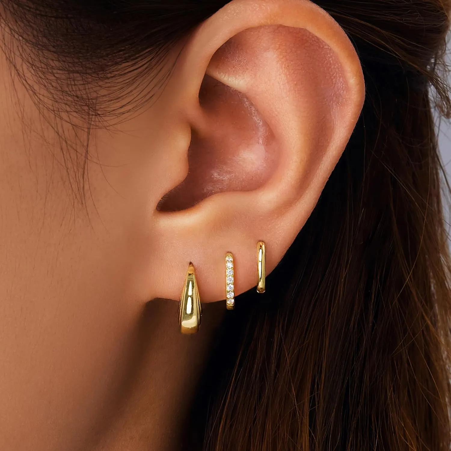Small Sterling Silver Huggie Hoop Earrings Set for Women, 14K Gold Plated Cartilage Earings for Multiple Piercing Hypoallergenic Trendy Jewelry, Dainty Tiny Mini Stack Cubic Zircon Earring Gift