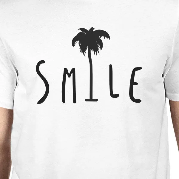Smile Palm Tree Mens White Round Neck Short Sleeve T-Shirt Gifts
