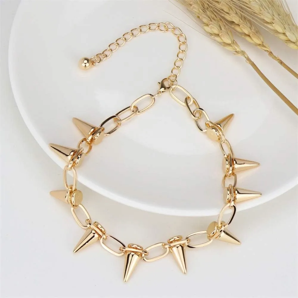 Spike Rivet Chokers Necklace & Collar - Adjustable Vintage Goth Punk Rivet Chain Choker Jewelry for Women & Men