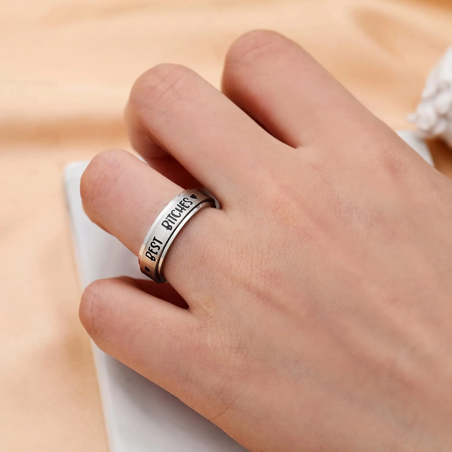 Spinner Ring for Women Men Stainless Steel Anxiety Fidget Rings for Anxiety Relieving Stress Rings I am Enough Inspirational Promise Rings Size 5-10