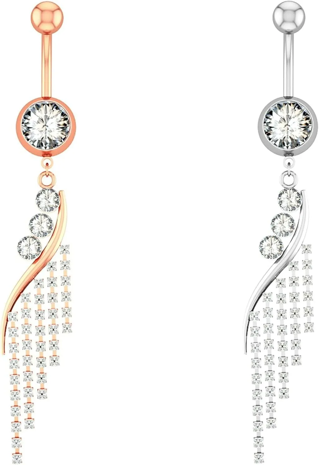 Stainless Steel Belly Button Rings for Women, 2pcs Best Friend Navel Rings Cubic Zirconia Long 14G Belly Button Rings Simple