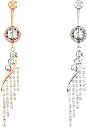 Stainless Steel Belly Button Rings for Women, 2pcs Best Friend Navel Rings Cubic Zirconia Long 14G Belly Button Rings Simple