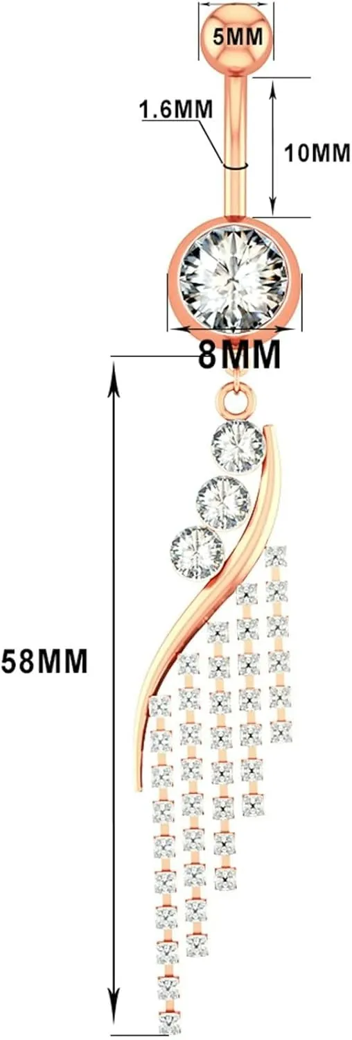 Stainless Steel Belly Button Rings for Women, 2pcs Best Friend Navel Rings Cubic Zirconia Long 14G Belly Button Rings Simple