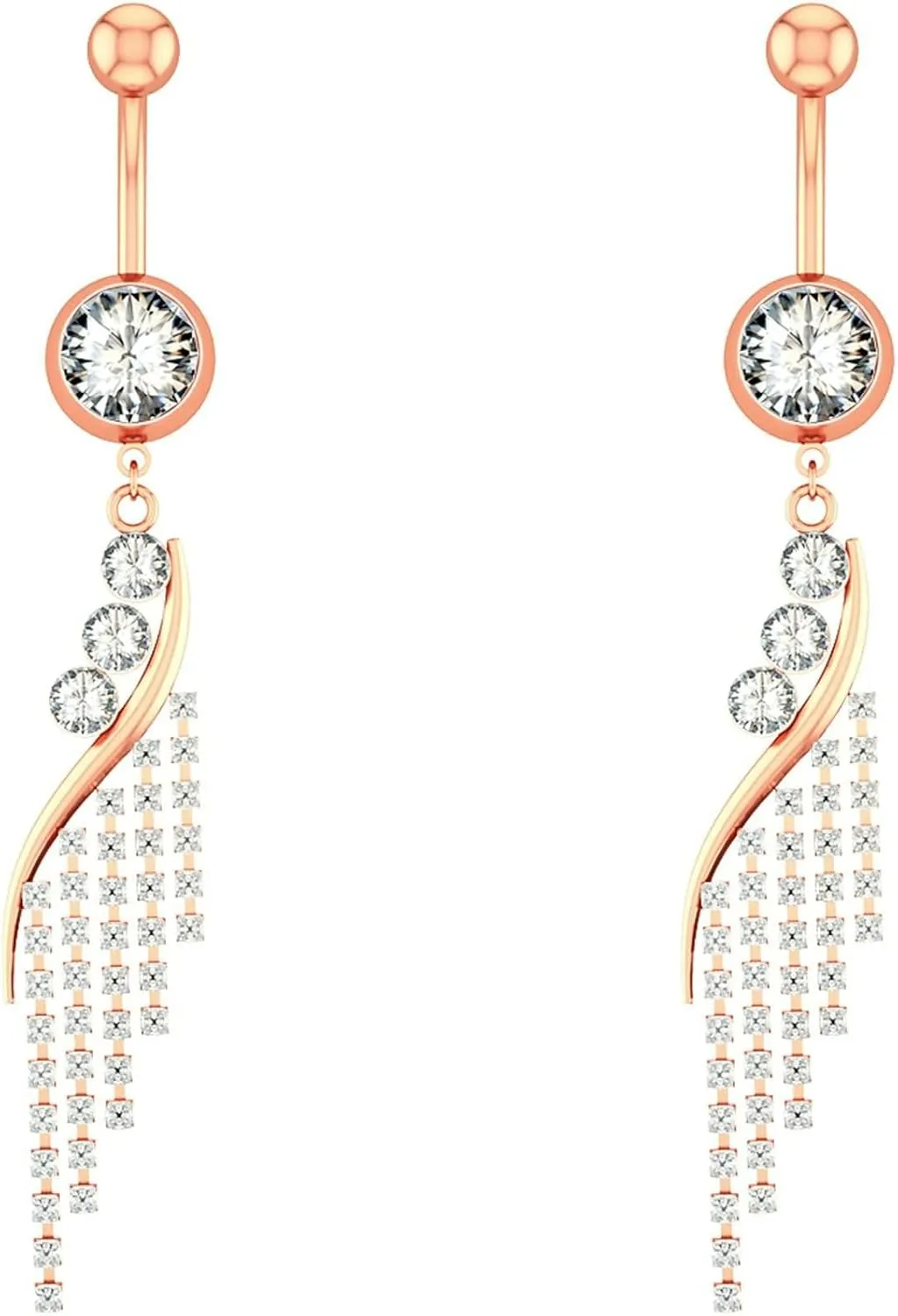 Stainless Steel Belly Button Rings for Women, 2pcs Best Friend Navel Rings Cubic Zirconia Long 14G Belly Button Rings Simple